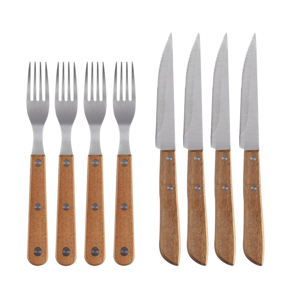 Wooden Handle Steak Knife and Fork for Restaurants