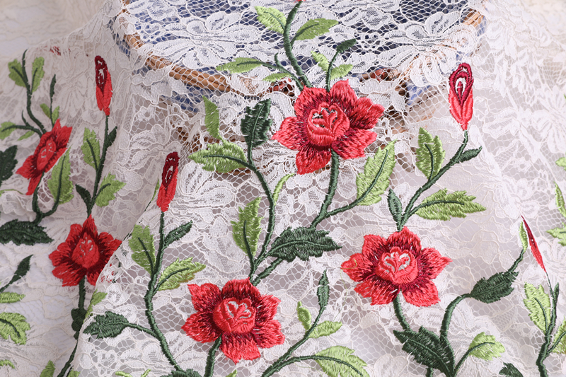 Rose Embroidery On Lace Mesh