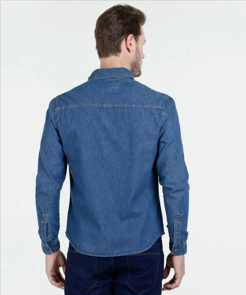 Мужская повседневная джинсовая рубашка с длинным рукавом на заказ