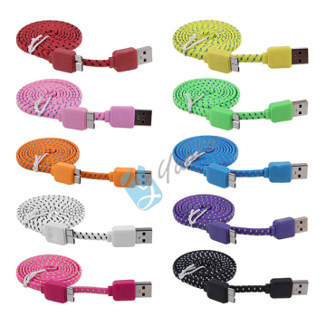 For Samsung Note 3 S5 Power Cord USB 3.0 Flat Braided USB Cable