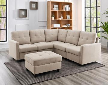 Modern Linen Fabric with Reversible Chaise L-Shaped Couch