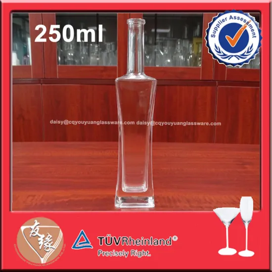 Curve shape personalized cork sealing 250ml vodka glass bottle