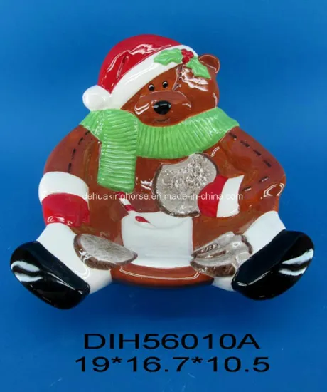Hand-Painted Ceramic Bear Candy Bowl for Christmas Decoration