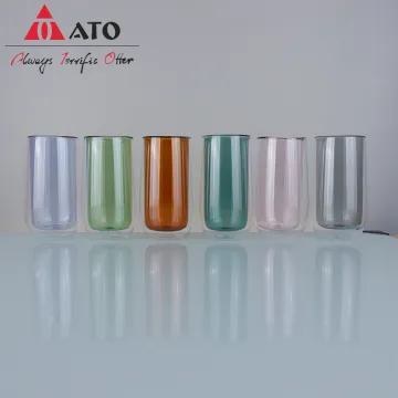 Double-walled Glass Cup Round Shape Colored Cup