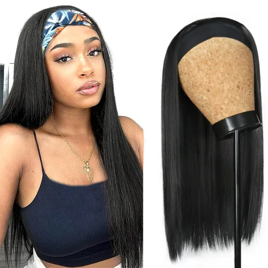 Headband Wig Machine Made Silky Straight Hair Blend Wigs for Black Women Glueless Natural Color Costume Wigs 150% Density