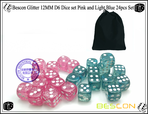 Bescon Glitter 12MM D6 Dice set Pink and Light Blue 24pcs Set-6