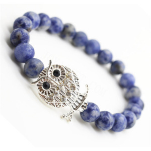 Sodalite Gemstone Bracelet with Diamante alloy Owl Piece