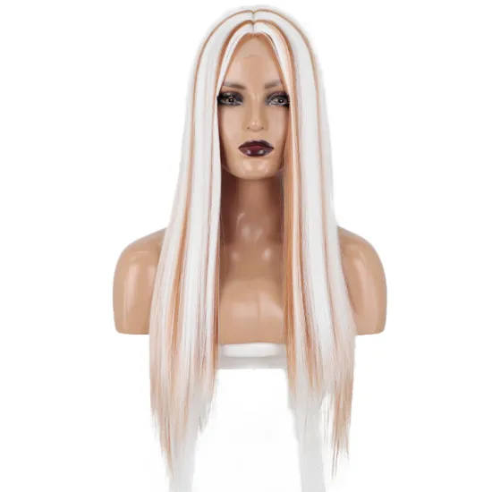 Vigorous full hair wigs black women highlight honey blonde futura fiber synthetic piano color straight heat resistant lace wig