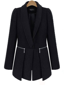 Plus Size Winter Fashion Women Solid Black Turn-Down Collar Long Sleeve Coat