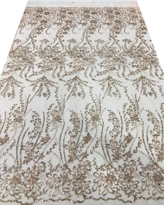 Dorado Telas de Encaje de Flores 3D con Tul y Bordado en 3D