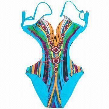 Women's 1-piece Swimsuit, Printed Fabric Tie Neck, Made of 80% Nylon/20% Spandex, Customized Designs