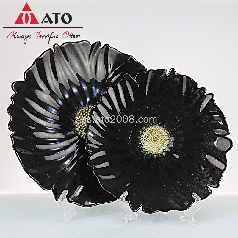 Plato de vidrio decorativo en forma de flor negra