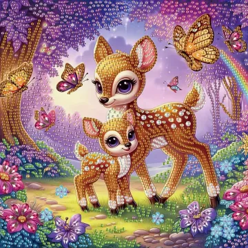 5D DIY Fawn Butterfly Diamond Painting Kit - Family-Themed Craft Art Set