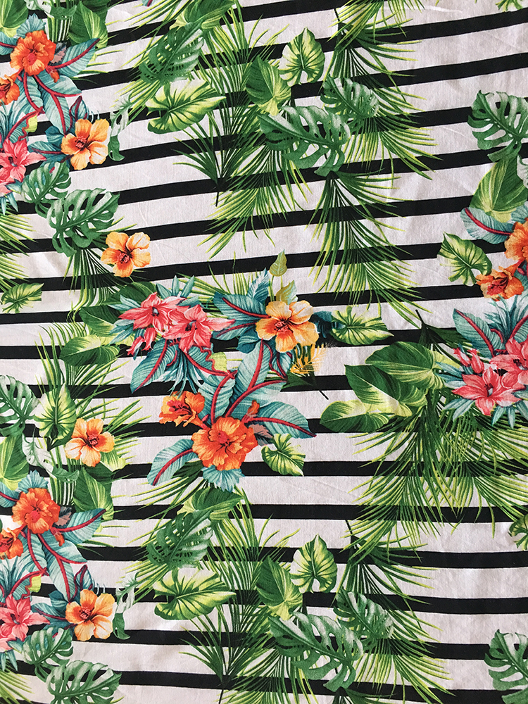 Stripe Flower Rayon Challis 30S Light Printing Fabric