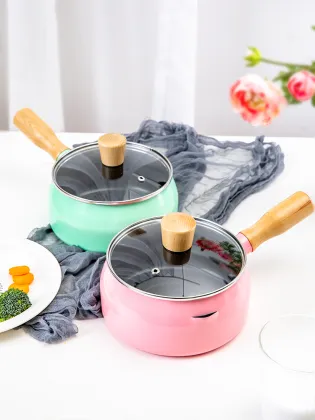 Natural wood handle drum luminum non-stick milk pan