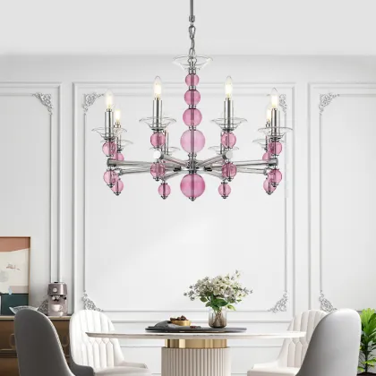 Modern Chihuly-Style Pink Murano Glass Chandelier