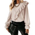 Women's Elegant Crewneck Ruffle Trim Top