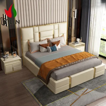 Yilin Furniture Luxury Modern Leather Double Bed Comforter Sets Royal Bedroom Solution