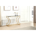 Mesa moderna de consola de vidrio gris con marco de oro