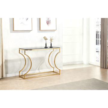 Mesa moderna de consola de vidrio gris con marco de oro