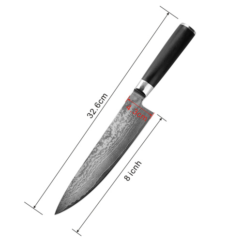 Cuchillo de cocina Damascus con cuchilla de espejo de 67 capas