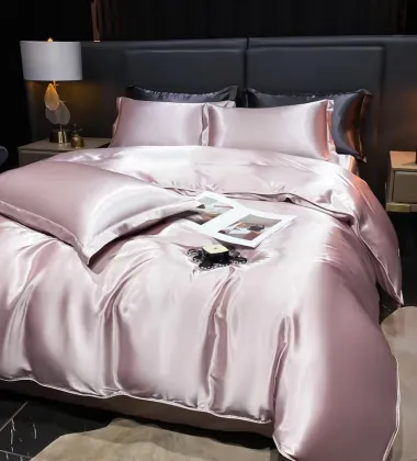 Summer Ice Silk Four-Piece Bedding Set: Silk Bed Sheet & Cover in Solid Colors for Foreign Trade Export