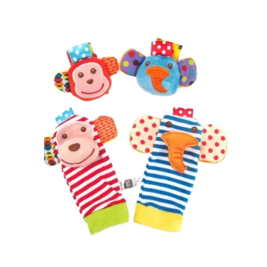 Comprehensive Baby Accessory Pack: Hanging Rattle Toy, Arm & Hand Bracelets, Socks with Squeaky Rattles for Infant Wrist and Foot