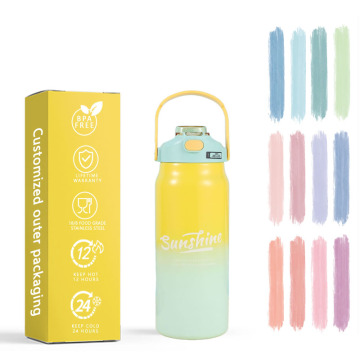 ขวดน้ำแบบไล่ระดับสีแบบพกพา - ขวดกีฬา 1,000 มล. พร้อมพลาสติกน้ำค้างแข็ง