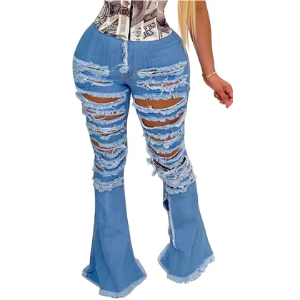 Women's Flare Bell Bottom Jeans Ripped
