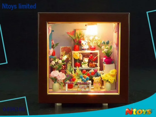 6498166 NOBLE MINI HOUSE DIY WOODEN CRAFT DECORATION W/LIGHT W/O 2*AA BATTERIES