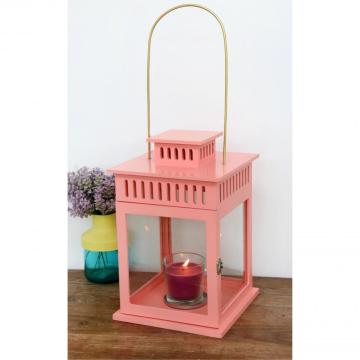 23898Pink metal lantern candle holder light decorative