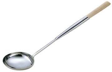 Silver Stainless Steel Soup Ladle 15cm With Wood Handle For Commercial Kitchen