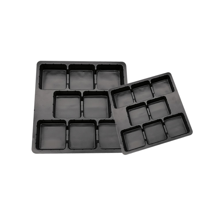 Vacuum formed black plastic blister food tray