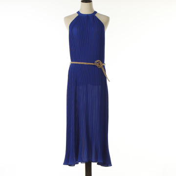 Pleats Long Dress with Belt