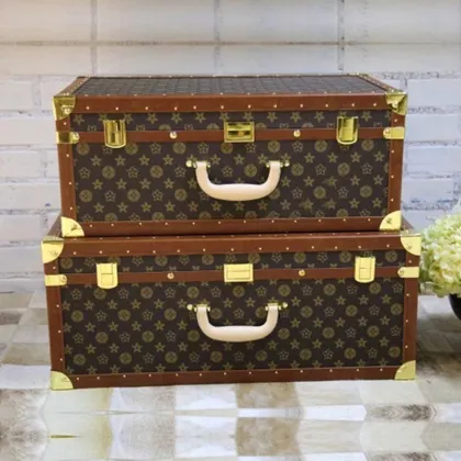 Vintage Cute Non-Wheeled Mini Wooden Box Trunk Suitcase Set 4pcs