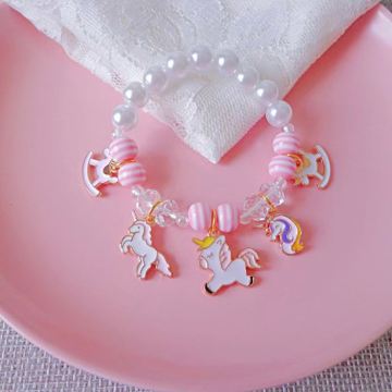 Hot Selling Pink Unicorn Charms Beads Bracelets for Kids Jewelry