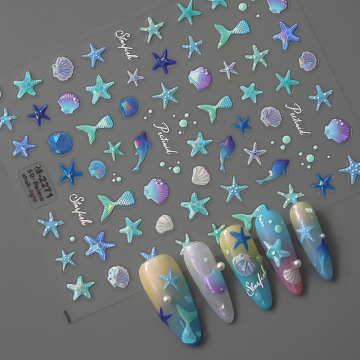 Summer Ocean Inspired 3D Sea Fishtail Nail Art Decals with Colorful Seashells