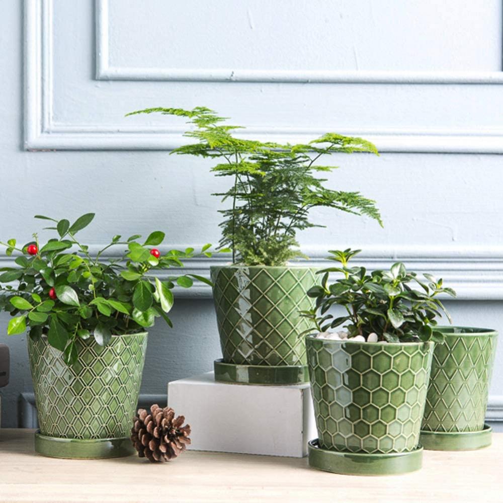 Ceramic Flower Pot with Drainage Hole and Tray