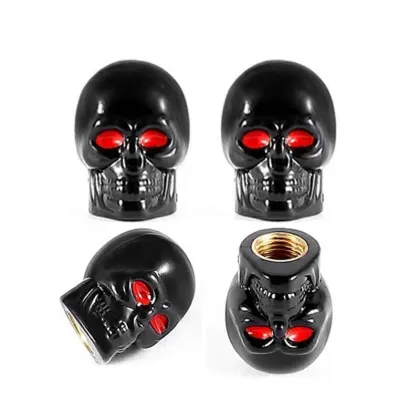 JDMotorsport88 Black Racing Skull Wheel Valve Cap Dust Cover