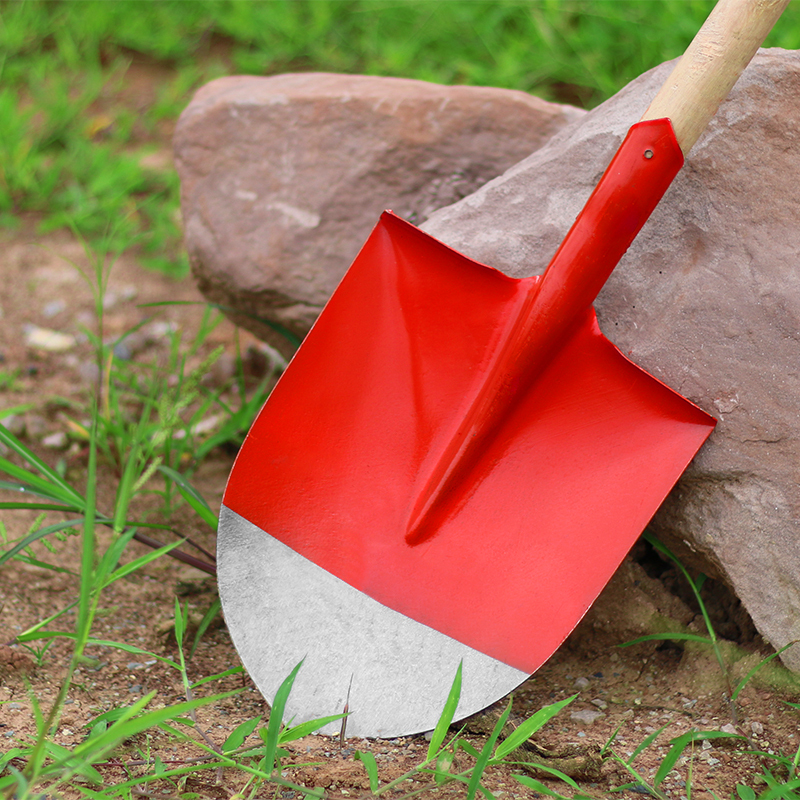 High Quality Red Metal Head Shovel With Wooden Handle