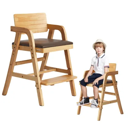 Solid Wooden Baby High Chair - Multi-Functional Adjustable Baby Dining Chair