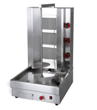 Professionellt rostfritt stål 3-brännare Kebab Grill Shawarma Machine: Automatisk matlagningslösning för autentiska kebab och shawarmas
