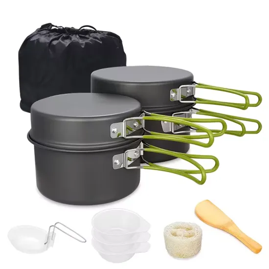 Durable Lightweight Camping Pots and Pans Set Camping Cooking Set with Camping Kettle for Outdoor Hiking Picnic