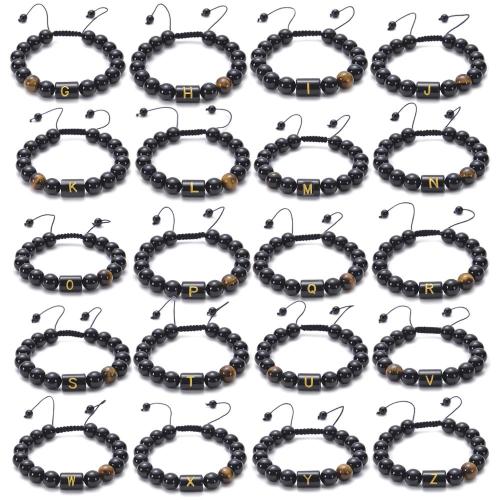 Natural black agate stone woven Beaded Bracelet alphabet logo Bracelet charming couple lettering gift