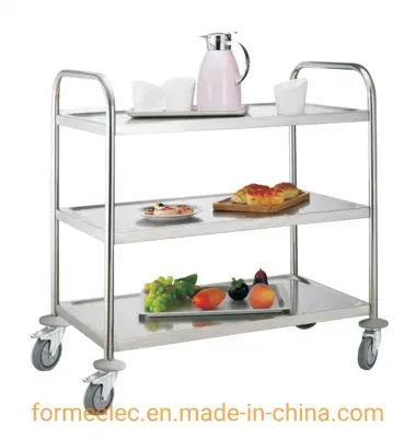 Hotel Dish Trolley 3 Layers Serving Trolley Cart Round Tube Stainless Steel Service Trolley Cart