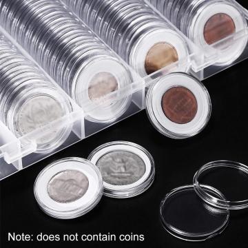 100 pcs 25mm Plastic Coin Capsules Container with Storage Box and Foam Gasket for Coin Collection Coin Display Case Organizer