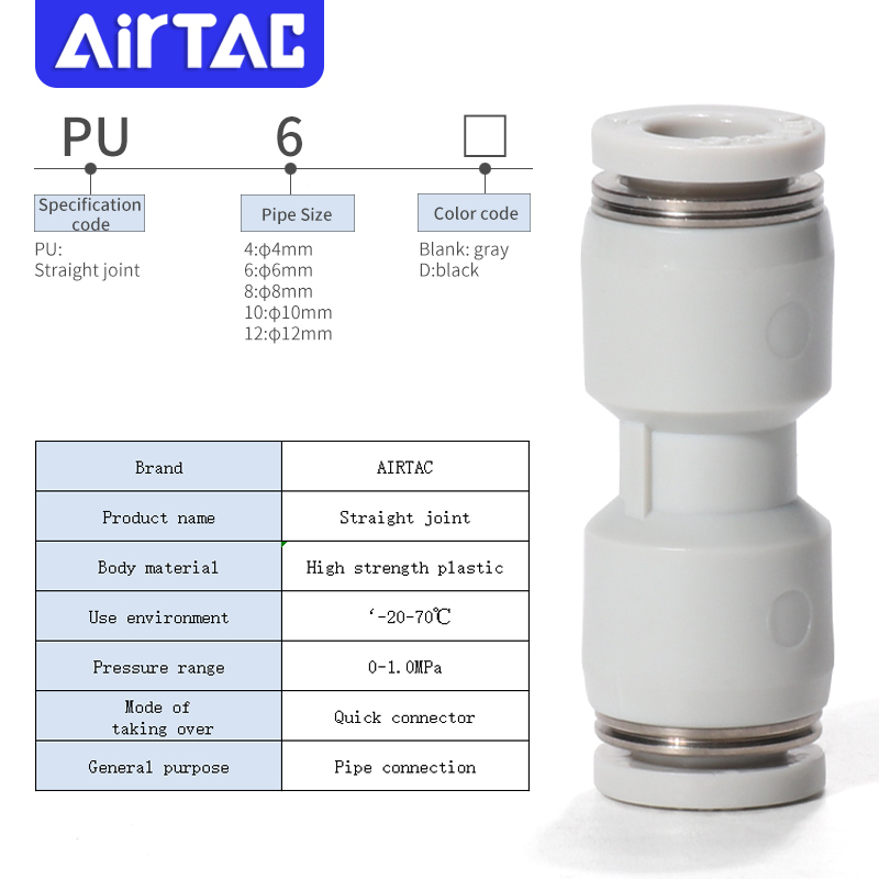 PU4-6-8-10-12 Pneumatic Quick Coupler Metal Hose Lock Tube Connector