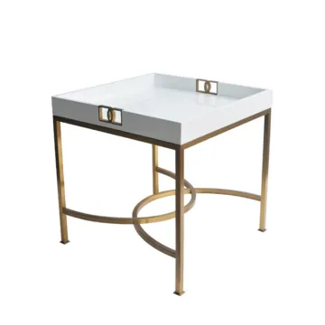 Modern square white marble top metal coffee table