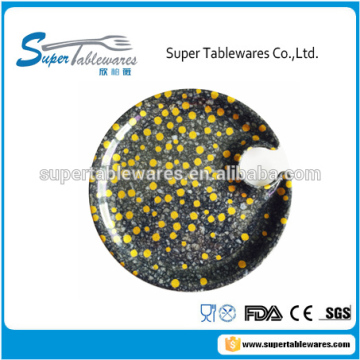 marble finish melamine round plate with golden printing