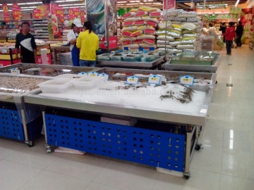 APEX custom make commercial restaurant stainless steel ice fresh frozen mackerel fish display table ice case